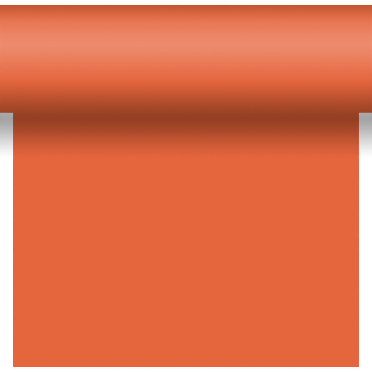 Der Dunicel-Tischläufer Tête-à-Tête 24 m x 0,4 m (20 Abschnitte) von Duni GmbH in unifarbenem Orange bietet eine glatte Struktur - ideal für eine lebendige Tischdekoration oder stilvolle Tête-à-Tête-Einrichtungen.