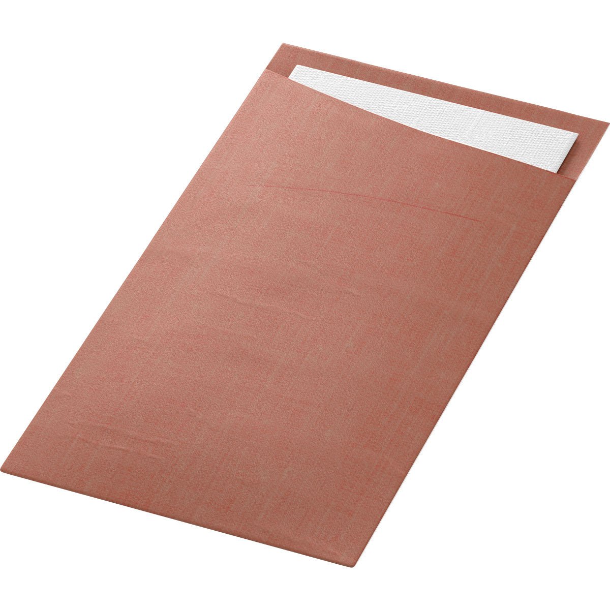 The Sacchetto Dunisoft 230 x 115 mm from Duni GmbH is a brown napkin holder with a partially visible white napkin, photographed against a plain white background.