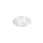 A transparent, round rPET lid from Duni GmbH with a straw slot and raised center, depicted on a white background; ideal as a lid for 198962 (rPET 49x49x6 | Pack of 100 pieces).