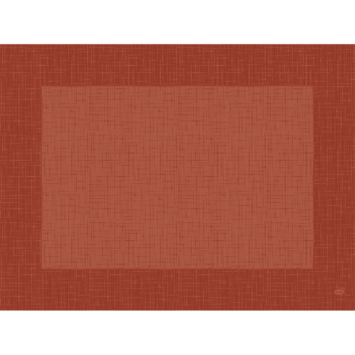 The Dunicel placemats 30 x 40 cm Linnea Earth Terra from Duni GmbH have a woven appearance with a dark red border and a lighter red crosshatch in the center. Available in packs of 100 pieces.