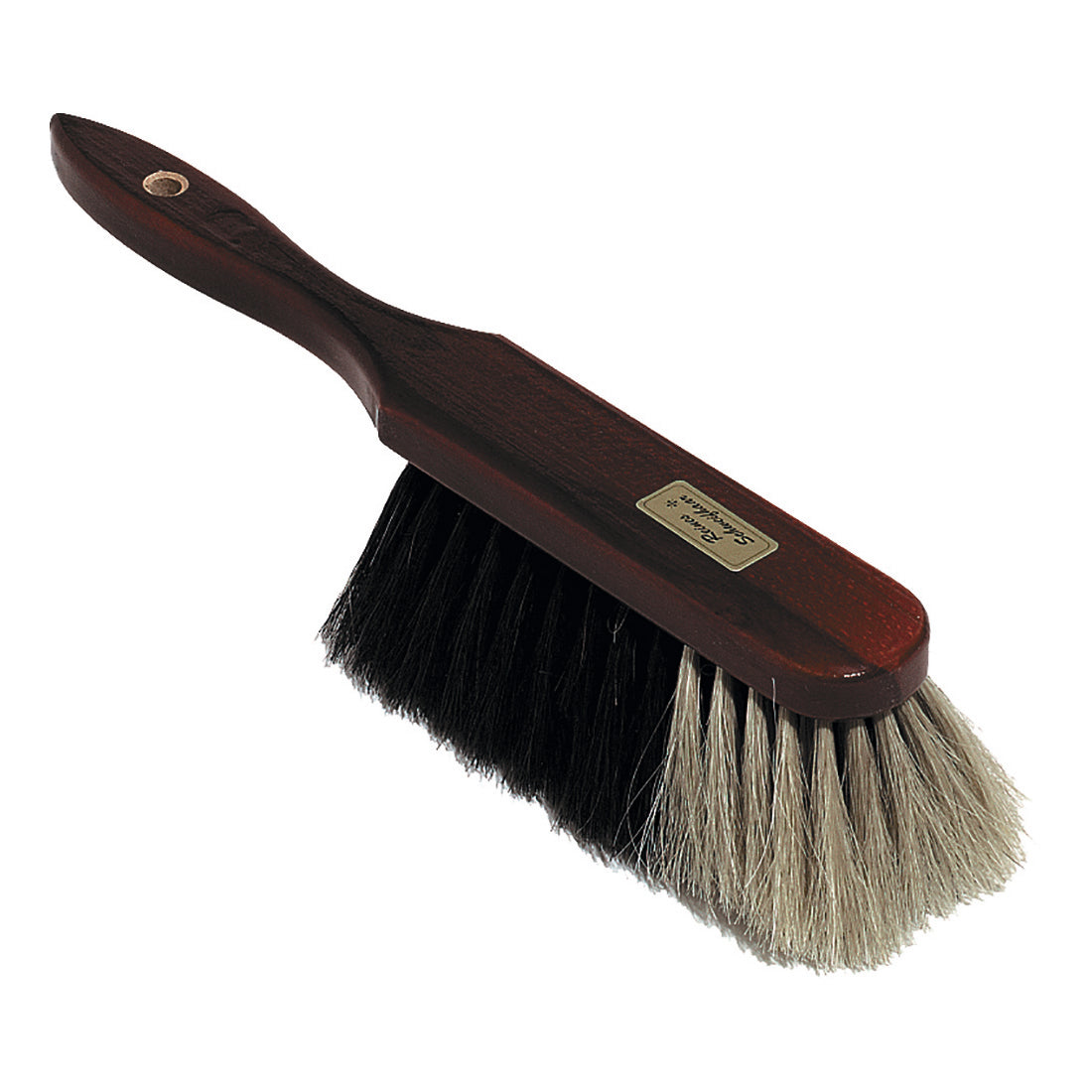 Der Nölle Profi Brush Stubenhandfeger 30 cm von Nölle Profi Brush Bürsten- & Pinseltechnik e.K. verfügt über dunkle und helle Naturhaar-Mischungsborsten und einen Holzstiel, mit einem kleinen Metalletikett zur einfachen Reinigung.