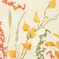 Botanical illustration with orange, yellow, and green plants on a beige canvas-like background. Ideal as napkins 33x33 3-ply 1/4 fold Beauty (50 pieces) by Duni GmbH for elegant table decoration. The lettering "Duni" is located in the lower right corner.