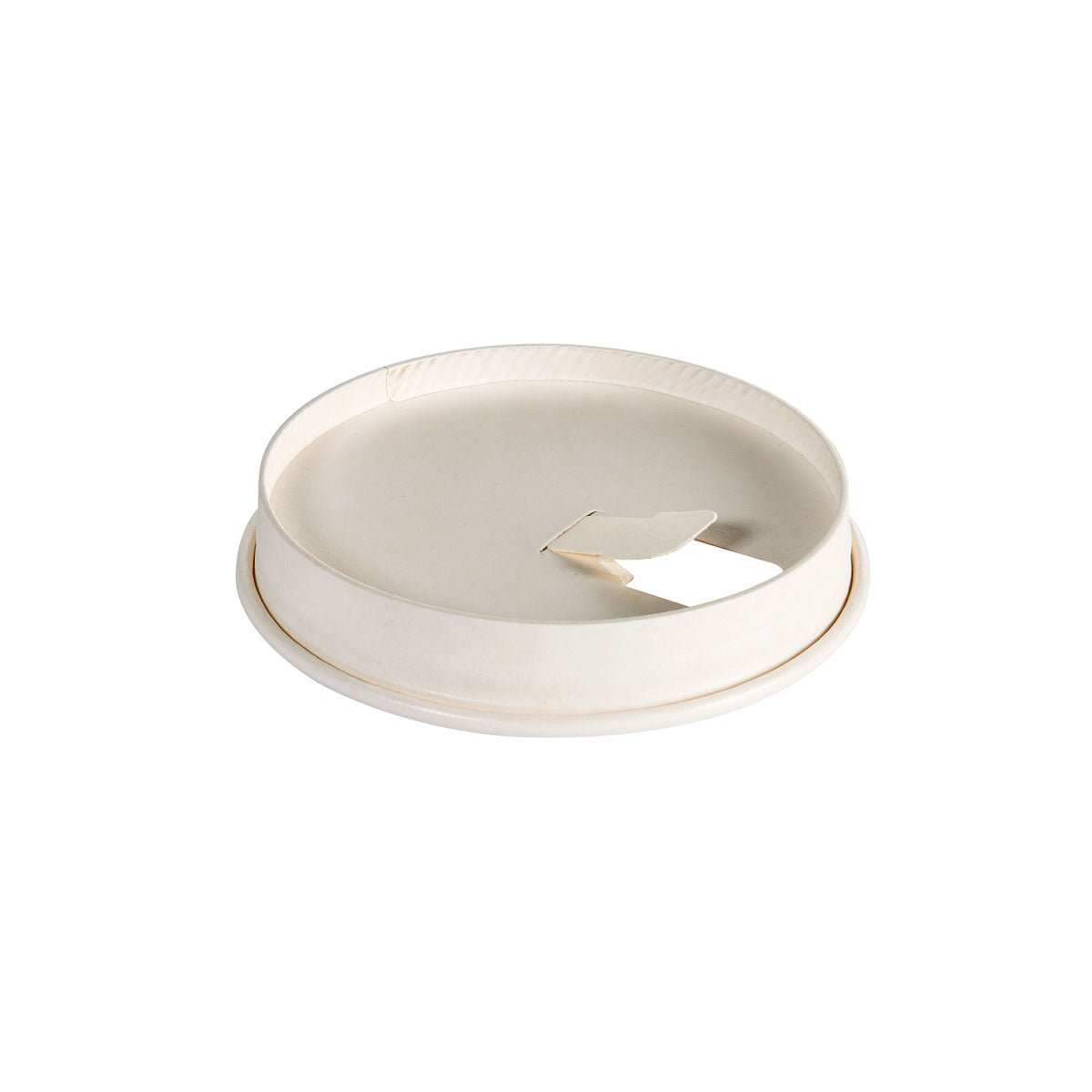 Pictured on a white background is the Duni GmbH carton lid for all 24 cl cups in white, made of disposable paper with a perforated drinking opening - ideal for events; package contains 40 pieces.