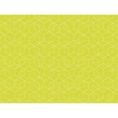 Ein weißes geometrisches Würfelmuster auf gelb-grünem, strukturiertem Hintergrund, inspiriert von den Bio-Dunicel-Tischsets 30 x 40 cm der Duni GmbH, die ein stilvolles und biologisch abbaubares Design bieten.