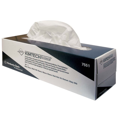 A Kimtech® Science Precision Wipes pull box from Kimberly-Clark GmbH (White/Large, 15 boxes x 196 wipes) stands on a white surface, a tissue pullable-ideal for sensitive surfaces.