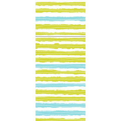 A vertical pattern of uneven yellow-green, aqua-blue, and white stripes with hand-drawn edges on white - perfect for the Duniletto-Slim 40x33cm by Duni GmbH. The stripe sequence repeats in the image.