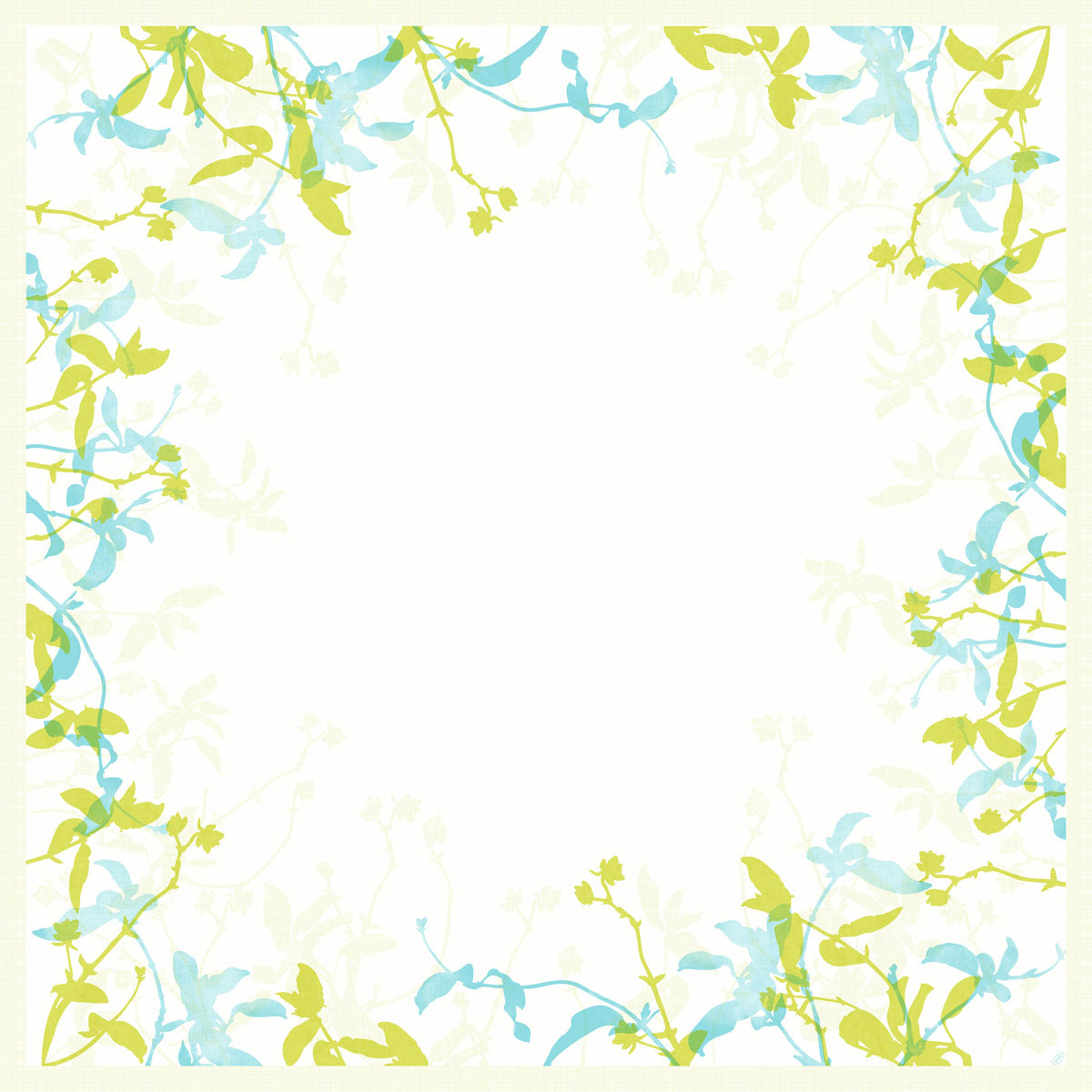 Die Dunicel Mitteldecke 84x84 cm Elise von Duni GmbH (Packung mit 20 Stück) bietet eine elegante Tischdeko: Ein quadratischer Rahmen aus blauen und grünen Aquarellblumen ziert die Ecken und Ränder - perfekt für festliche Anlässe.
