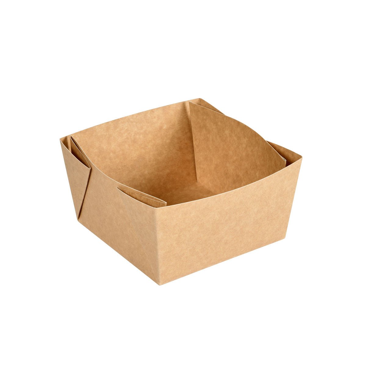 A Viking Block Box 1200 ml Brown Cardboard/PLA from Duni GmbH (140x140x75 mm) is photographed empty and upright against a white background. This eco-friendly food box has folded edges. Package: 300 pieces.
