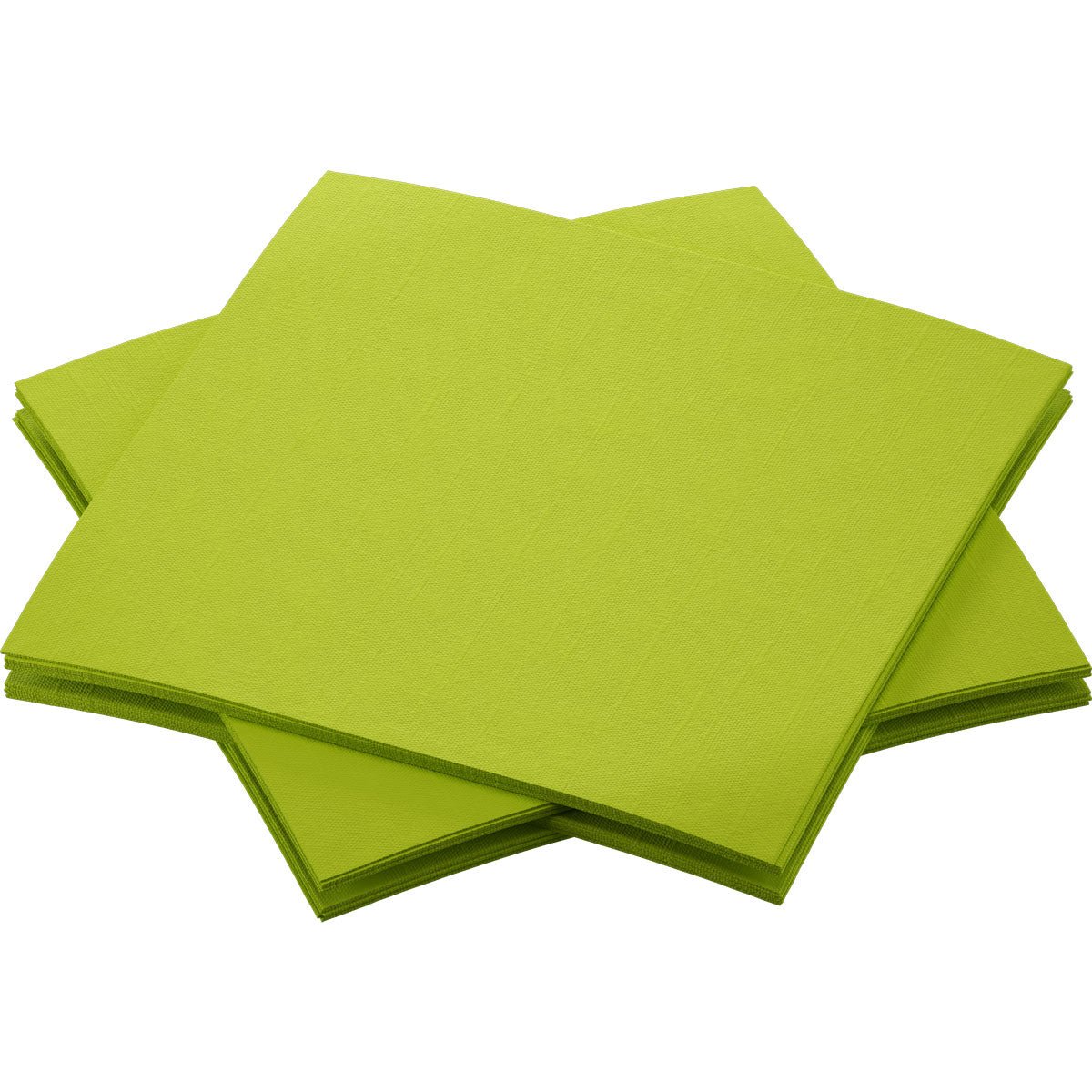 A stack of Duni GmbH Bio-Dunisoft napkins 20 x 20 cm in bright green is arranged in a slightly overlapping pattern on a white background.