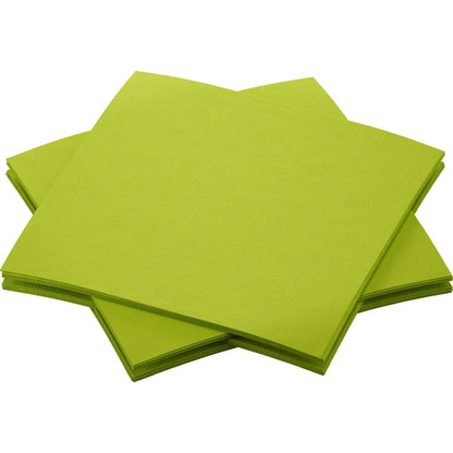 A stack of Duni GmbH Bio-Dunisoft napkins 20 x 20 cm in bright green is arranged in a slightly overlapping pattern on a white background.