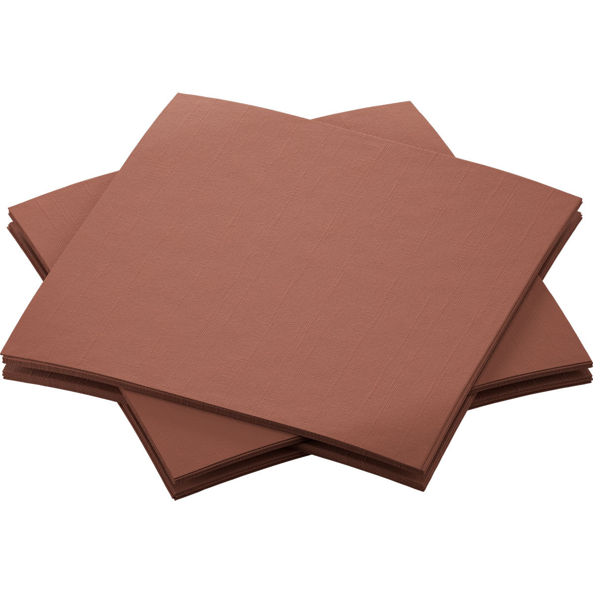 Four Bio-Dunisoft napkins 20 x 20 cm from the brand Duni GmbH made of brown paper lie slightly overlapping on a white background. The sustainable napkins have a smooth surface and are environmentally friendly.