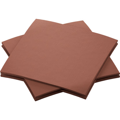 Four Bio-Dunisoft napkins 20 x 20 cm from the brand Duni GmbH made of brown paper lie slightly overlapping on a white background. The sustainable napkins have a smooth surface and are environmentally friendly.