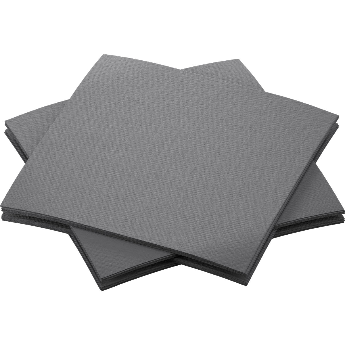 Four gray Bio-Dunisoft napkins 20 x 20 cm from Duni GmbH are stacked slightly askew on a white background, showing an environmentally friendly, sustainable design.