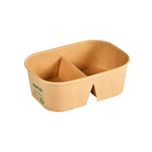 The cardboard box BRICK MEDIUM 2-Comp 250/250 ml by Duni GmbH is a brown, rectangular FSC/PLA paper container (171x118x57 mm) with two compartments, rounded corners, a side notch, and green branding; pack of 50 pieces.