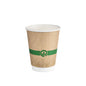 A Duni GmbH Melli Cups Double Wall Cup 470 ml, printed with cardboard and water-based coating, stands upright against a white background and showcases the eco-friendly design of the packaging (18 pieces).