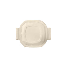 Brown, octagonal disposable food container with the Octabagasse lid 650/900 ml (244x192x32 mm) made of bagasse by Duni GmbH, with two rectangular side handles, shown from above on a white background. Pack of 50 pieces.