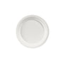 A simple, round, white plate ø 22 cm from Duni GmbH is depicted from top to bottom against a white background. The uncoated white bagasse plate (pack of 50 pieces) has a smooth, simple design and is biodegradable.