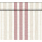 DC-Tete a Tete 0.4x24m Rigato bordeaux by Duni GmbH features elegant beige and red stripes in various widths on a cream-colored background - perfect for stylish table decorations or sewing projects. The package contains 1 roll.