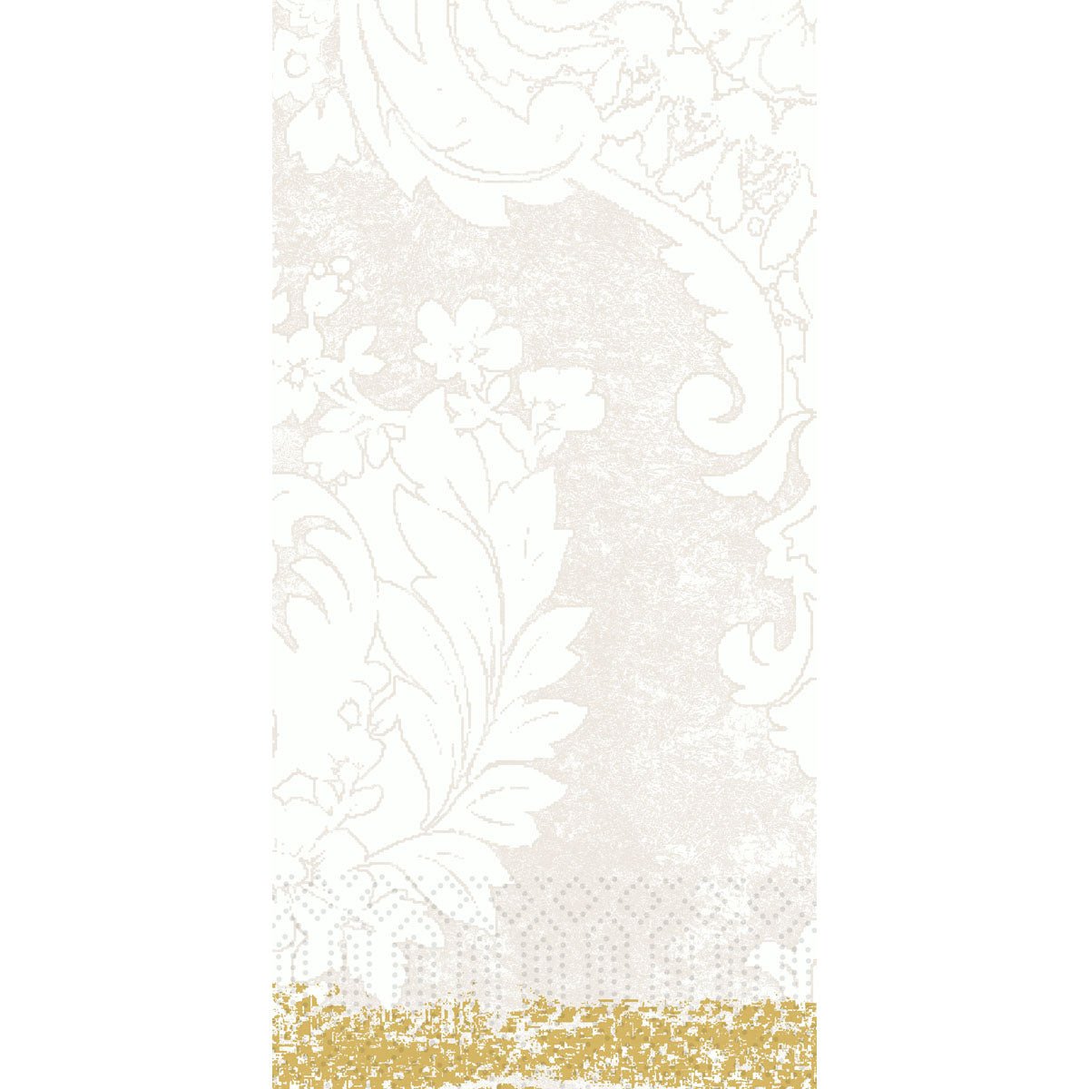 A structured white background with subtle floral and leaf motifs and a decorative pixelated gold band - ideal for presenting the Duni GmbH Zellt.-Serv.40x40 3lg 1/8 Royal white paper napkins (pack of 250 napkins) in an elegant setting.
