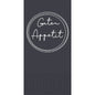 Dark gray, rectangular design with a circular double border and handwritten "Guten Appetit" in the middle, along with a subtle dot pattern - ideal for Duni GmbH Zellt.-Serv. 33 cm 2-ply 1/8-fold Appetit black napkins (Package: 300 napkins).