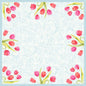 The Dunicel tablecloth 84x84cm - Painted Tulips tablecloth by Duni GmbH features pink and red tulip watercolors with green leaves in all four corners on a light blue, textured background with an empty center.