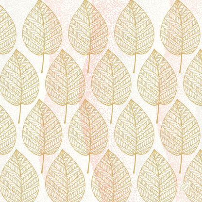 A seamless pattern of gold-edged leaves with detailed veins on white and pink accents adorns the Bio-Dunisoft napkins 40x40cm by Duni GmbH, creating a clean, decorative look that is ideal for eco-friendly use.