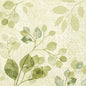 The Duni GmbH napkins 33x33 3-ply 1/4 Paisley Leaves (50 pieces) feature a watercolor design with green, leafy branches on light beige and subtle paisley patterns, offering a soft, natural look with delicate, textured details.