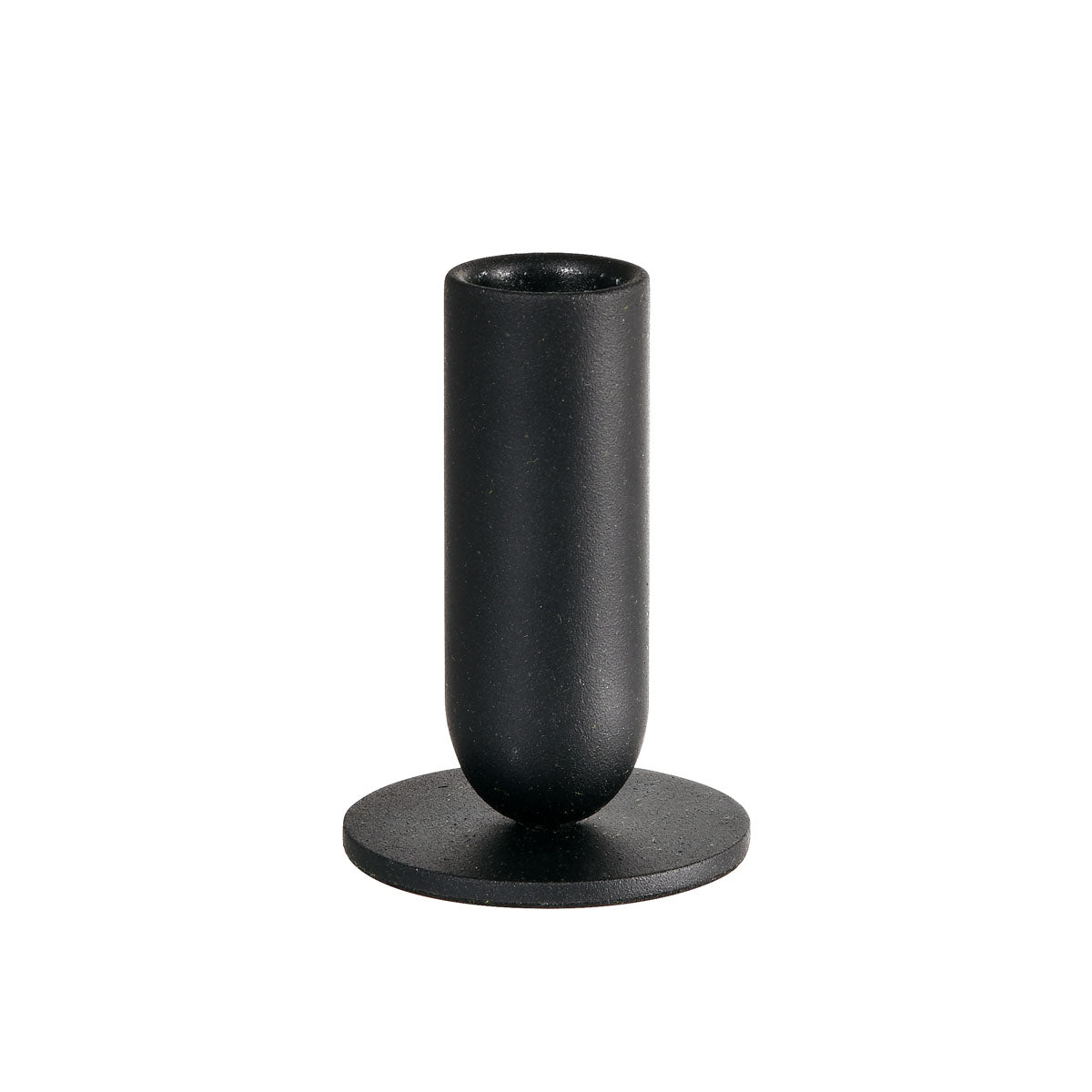 A stylish black metal candle holder (totem design, 5.7x8 cm) from Duni GmbH stands on a white background, making it an elegant table decoration and striking decorative element. The package contains 1 piece.