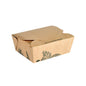 The Alga Box 1200ml 120x110x62mm, brown | Carton from Duni GmbH is a closed brown box with black botanical illustrations and "Hey! I'm covered with algae!" on the top flap - an eco-friendly packaging for takeaway food.