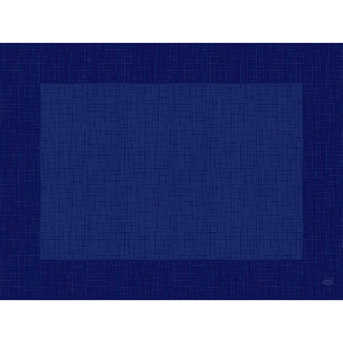 Das Bio-Dunicel-Sets 30x40 Linnea dunkelblau von Duni GmbH ist ein rechteckiges blaues Tischset mit einem strukturierten Kreuzschraffurmuster und dunklerem Rand, hergestellt aus biologisch abbaubarem Material - ideal für stilvolle Tischdekoration.