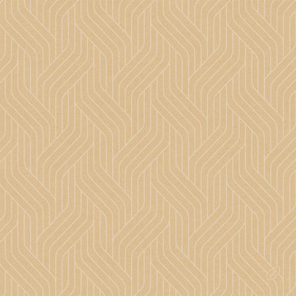 Light brown background with repeating, interlocking white chevron lines and a small circular logo at the bottom right, reflecting sustainable, Bio-Dunisoft napkin-inspired design. 40x40cm by Duni GmbH.