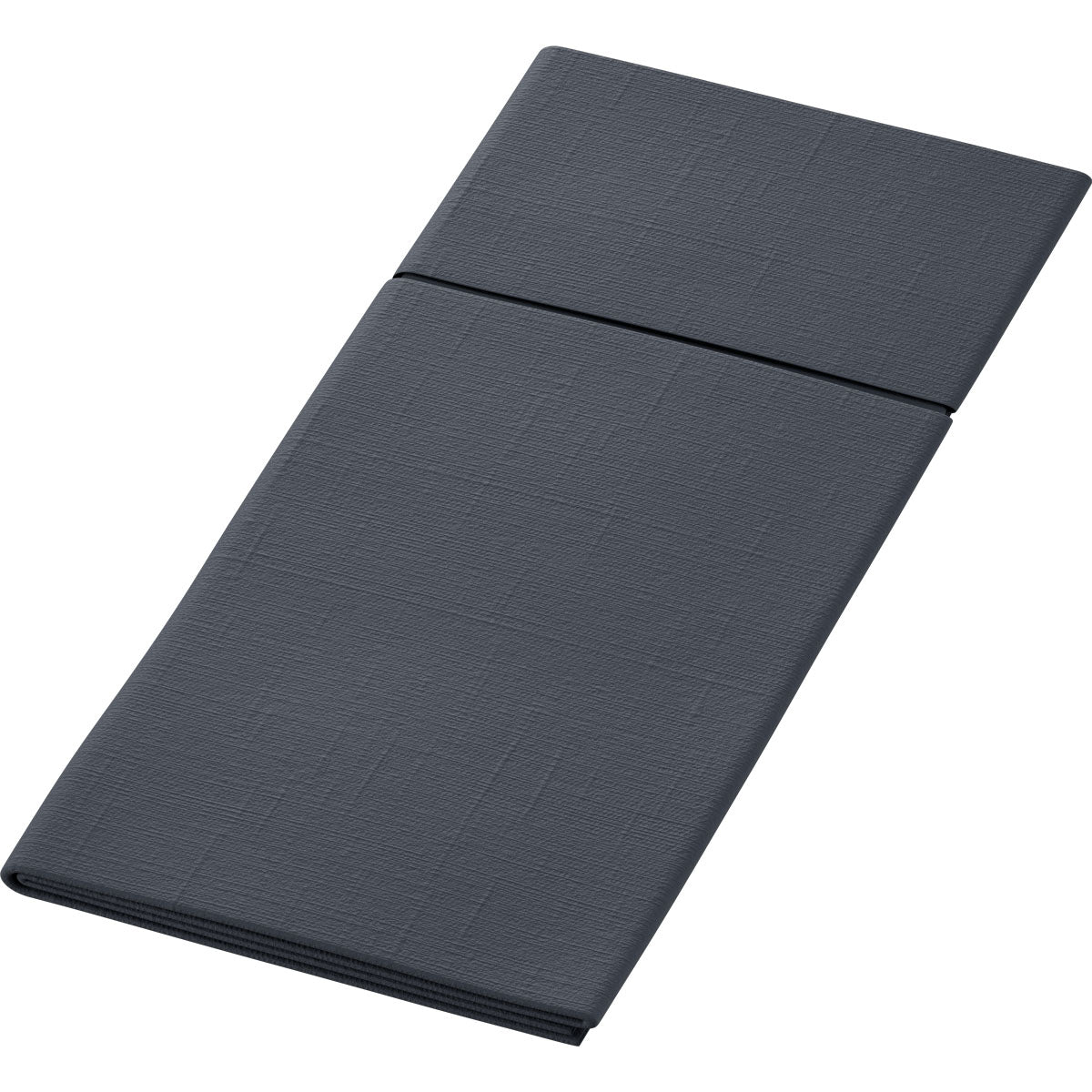 A dark gray, rectangular, triple-folded mattress or cushion is neatly folded, with a visible crease separating the sections. The subtly textured fabric resembles the hygienic bases used in Duniletto-Slim 40x33cm by Duni GmbH.