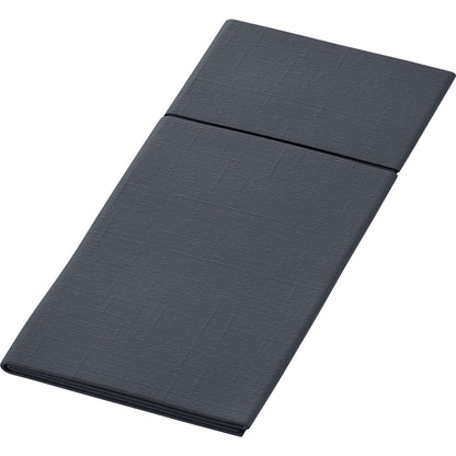 A dark gray, rectangular, triple-folded mattress or cushion is neatly folded, with a visible crease separating the sections. The subtly textured fabric resembles the hygienic bases used in Duniletto-Slim 40x33cm by Duni GmbH.