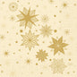 Bring elegance to your table with the 33x33 3-ply 1/4 Stargazing cream napkins (pack of 50) from Duni GmbH, featuring golden geometric stars and dots on a beige background with a subtle grid and dot pattern.