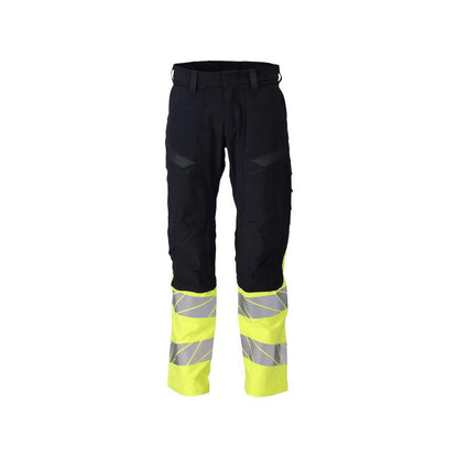 Trousers, knee pockets, ULTIMATE STRETCH trousers Multisafe, black blue/hi-vis yellow