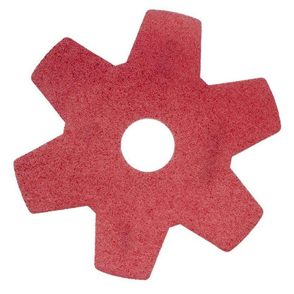 The Twister Hybrid Pad from Diversey Deutschland GmbH & Co. OHG is a red, six-pointed pad for stone floor renovation made of durable materials with a central hole, depicted on a white background.