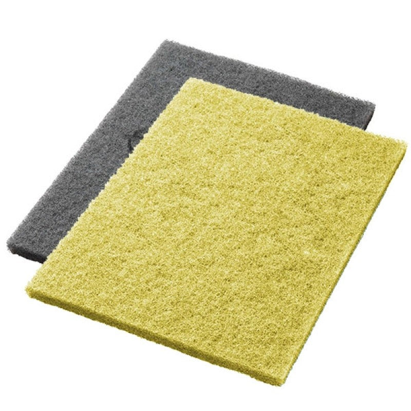 On a white background lie two yellow Twister Pads (restoration pad for stone floors, 2 pcs.) from Diversey Deutschland GmbH & Co. OHG - ideal for cleaning and polishing marble or granite surfaces.