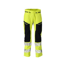 Trousers with knee pockets, stretch inserts Multisafe trousers, hi-vis yellow/black-blue
