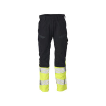 Trousers with knee pockets, stretch inserts Multisafe trousers, black blue/hi-vis yellow