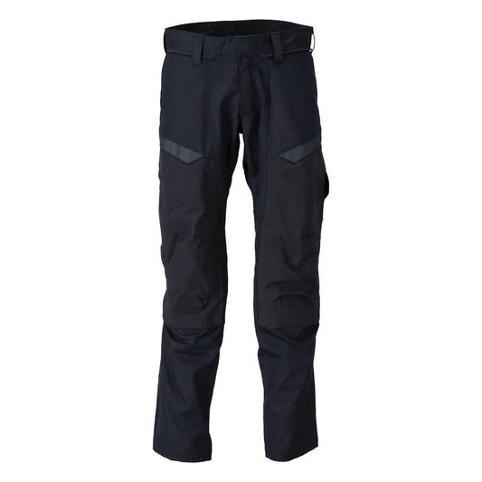 Trousers with knee pockets, stretch inserts Multisafe trousers, black blue/hi-vis yellow