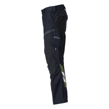 Trousers with knee pockets, stretch inserts Multisafe trousers, black blue/hi-vis yellow