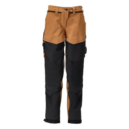 Trousers with knee pockets, women's trousers, nut brown/black