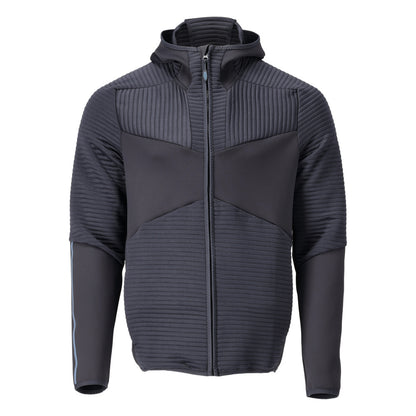 Fleece sweater, hood, zipper microfleece jacket, black-blue