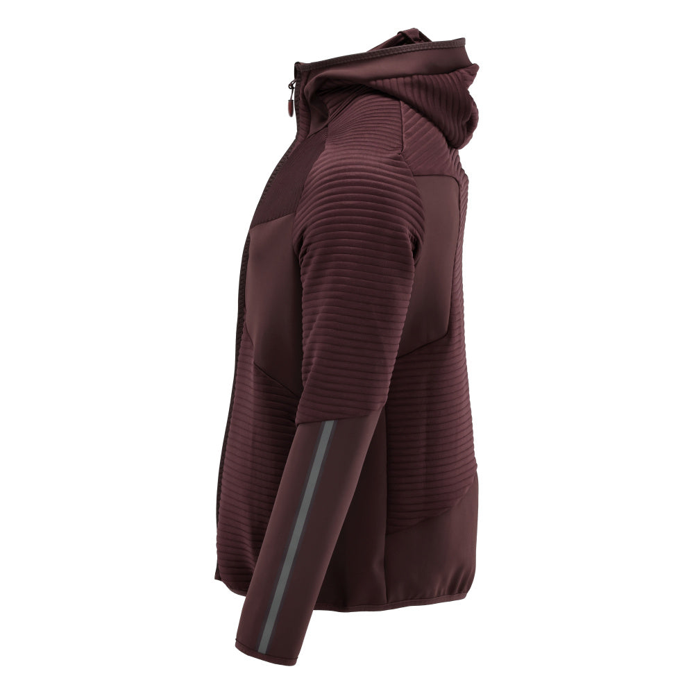 Fleece sweater, hood, zip microfleece jacket, burgundy