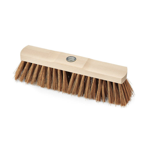 The Nölle Profi Brush Industrial Broom, 30 cm, poly-coconut with a threaded shank, manufactured by Nölle Profi Brush Bürsten- & Pinseltechnik e.K., features stiff brown bristles and a central threaded hole for attaching the handle, shown against a white background.
