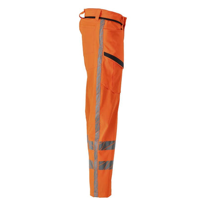 Trousers with thigh pockets, stretch trousers, hi-vis orange