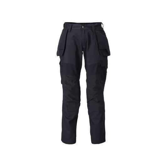 Trousers with hanging pockets, stretch inserts trousers, black-blue