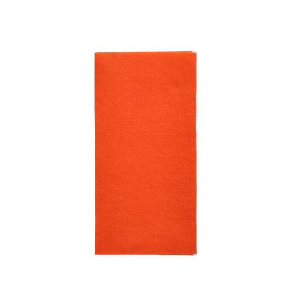 A single rectangular napkin in the format 32 x 32 cm from the "DAILY Collection" of PAPSTAR GmbH in a bright orange tone and designed for sustainable comfort is presented against a plain white background.