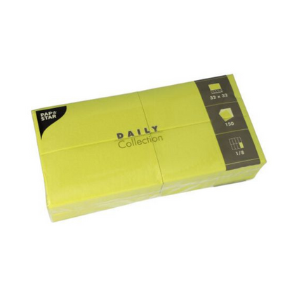 The PAPSTAR napkins "DAILY Collection" from PAPSTAR GmbH includes 150 brightly yellow napkins, each 32 x 32 cm in size and folded to a practical 1/8 size. These napkins are ideal for adding a pop of color to your table decoration while providing sustainable comfort in every detail.