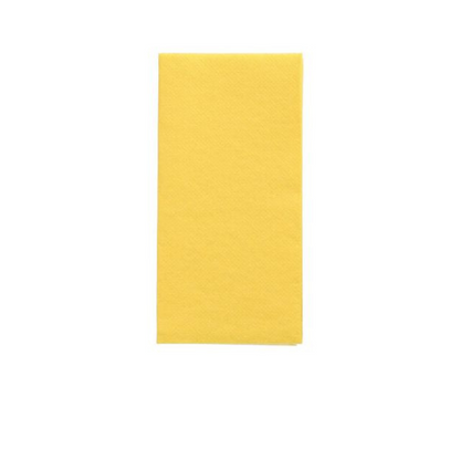 A single, neatly folded, rectangular yellow napkin from the PAPSTAR napkins "DAILY Collection" 1/8 fold 32 cm x 32 cm from PAPSTAR GmbH lies centered like a table decoration on a plain white background.